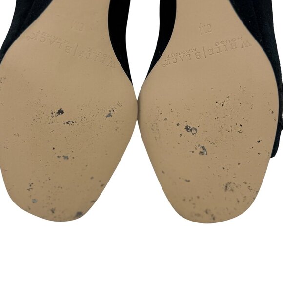 White House Black Market Vidal Black Suede Open Toe Curved Wedge Heels Size 6 - Picture 10 of 12